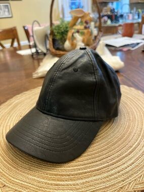 Black Faux Leather Baseball Cap